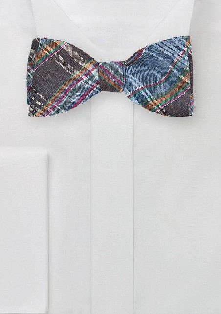 Autumn Madras Bow Bow Tie in Brown and Blue