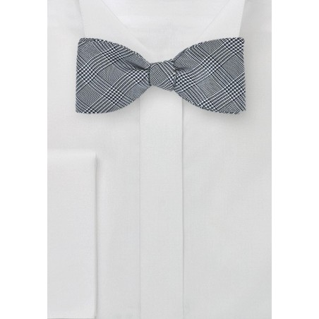 Black and White Glen Check Silk Bow Tie