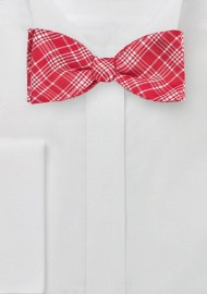 Bright Red Silk Bow Tie with Modern Plaid Design