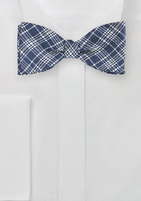 Navy and Silver Check Bow Tie