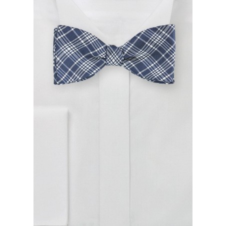 Navy and Silver Check Bow Tie