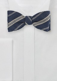 Wool Striped Bow Tie in Dark Navy and Beige