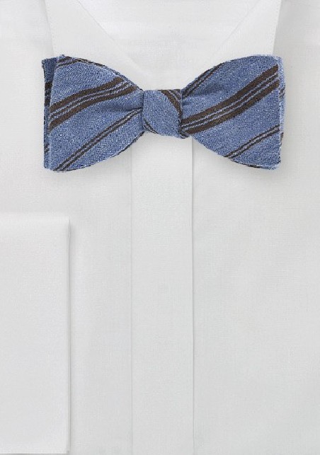 Striped Wool Bow Tie in Blue and Brown