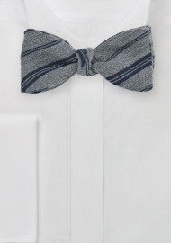 Wool Bow Tie in Gray with Navy Stripes