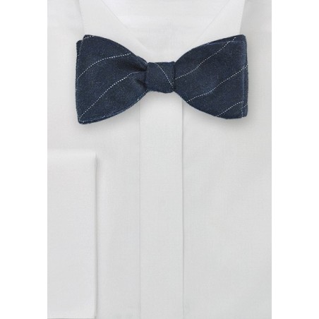 Pencil Stripe Wool Bow Tie in Navy