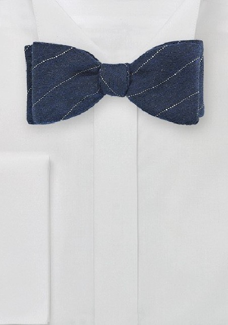 Blue Wool Bow Tie with Narrow Stripe