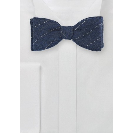 Blue Wool Bow Tie with Narrow Stripe