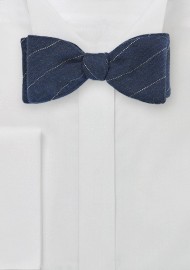 Blue Wool Bow Tie with Narrow Stripe