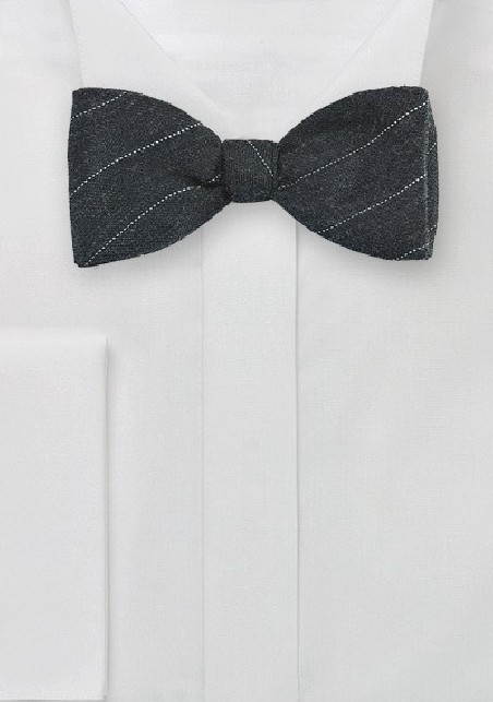 Charcoal Gray Wool Bow Tie with Pencil Stripe