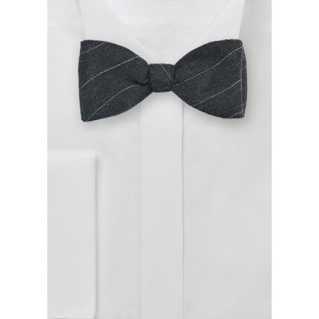 Charcoal Gray Wool Bow Tie with Pencil Stripe