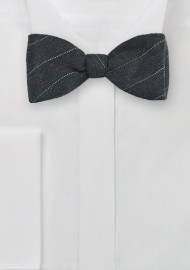 Charcoal Gray Wool Bow Tie with Pencil Stripe
