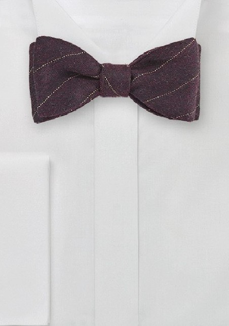 Mahogany Hued Wool Bow Tie with Pencil Stripe