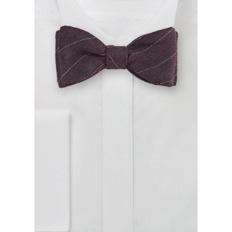 Mahogany Hued Wool Bow Tie with Pencil Stripe