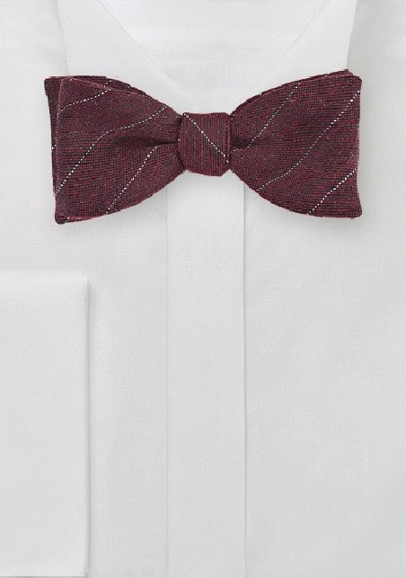 Deep Red Wool Bow Tie with Pencil Stripes