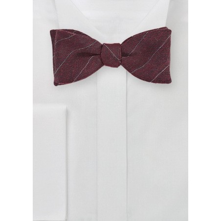 Deep Red Wool Bow Tie with Pencil Stripes