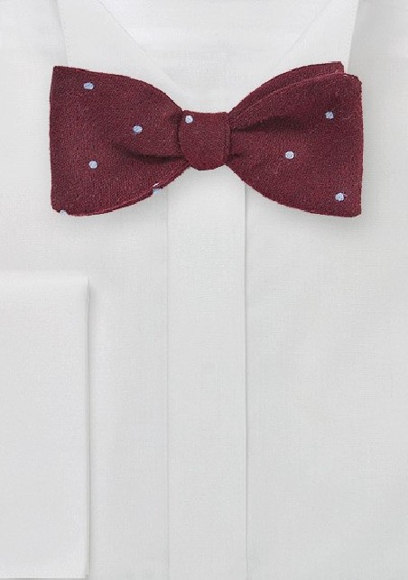 Dark Red Wool Bow Tie with Light Blue Polka Dots