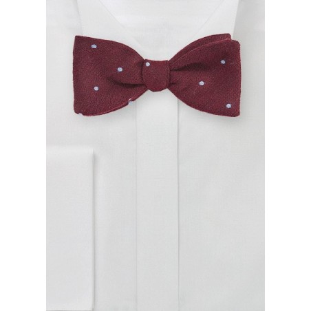 Dark Red Wool Bow Tie with Light Blue Polka Dots