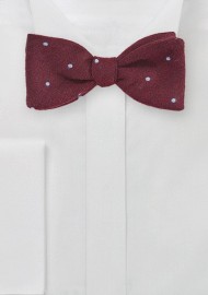 Dark Red Wool Bow Tie with Light Blue Polka Dots