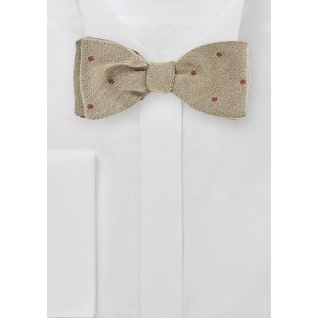 Sand Colored Wool Bow Tie with Red Dots