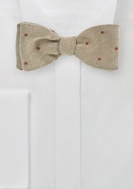 Sand Colored Wool Bow Tie with Red Dots