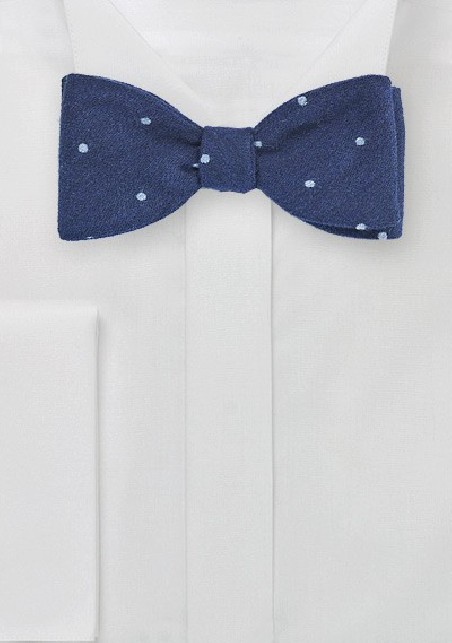 Wool Polka Dot Bow Tie in Blue