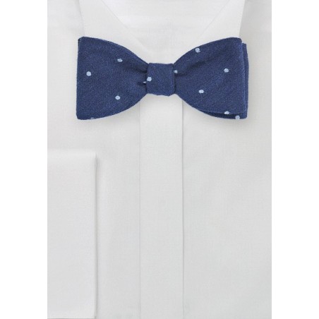 Wool Polka Dot Bow Tie in Blue