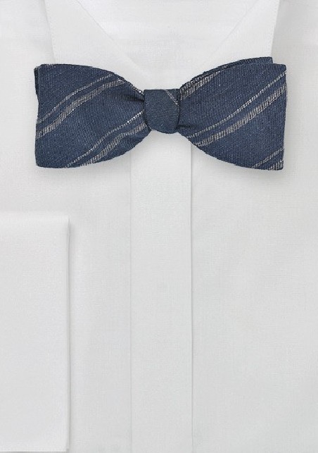 Elegant Linen Bow Tie in Navy and Gray