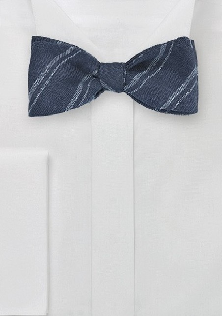 Dapper Blue Linen Bow Tie with Stripes