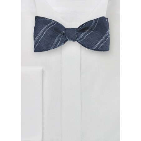 Dapper Blue Linen Bow Tie with Stripes