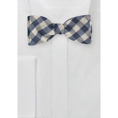 Gingham Check Bow Tie in Blue and Beige