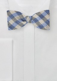 Light Blue and Tan Gingham Bow Tie