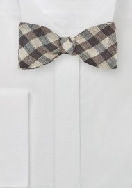 Wool Gingham Check Bow Tie in Brown