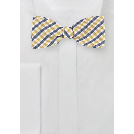 Summer Gingham Bow Tie in Yellow and Navy