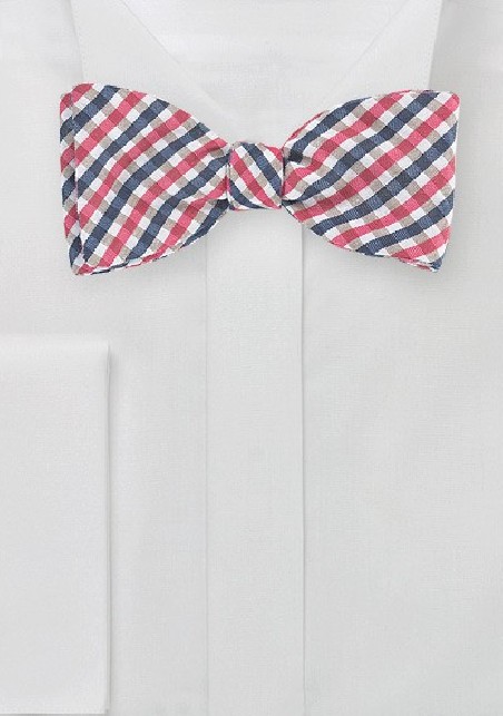 Red and Blue Gingham Check Bow Tie