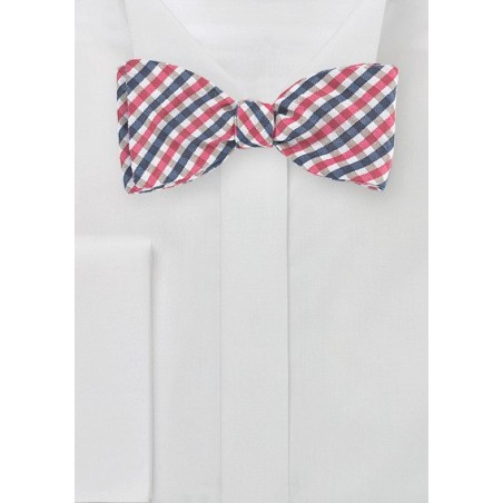 Red and Blue Gingham Check Bow Tie