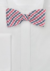 Red and Blue Gingham Check Bow Tie