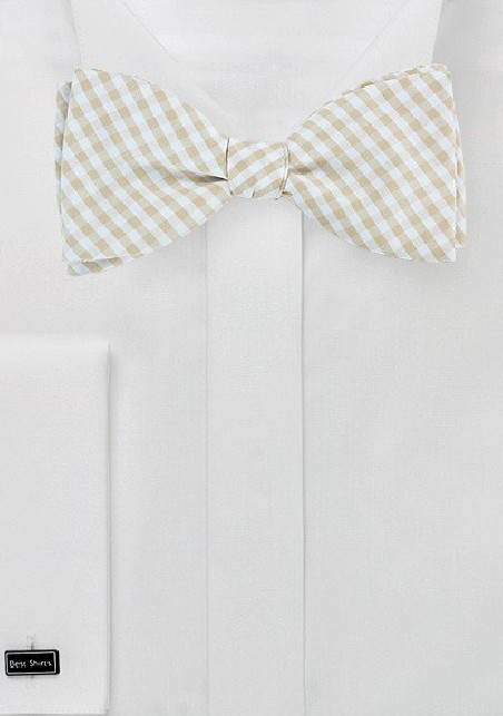 Tan and Beige Gingham Bow Tie
