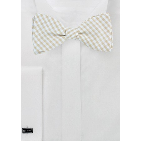 Tan and Beige Gingham Bow Tie