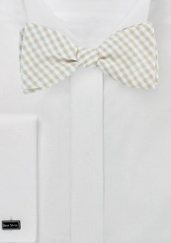 Tan and Beige Gingham Bow Tie