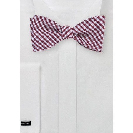 Burgundy and White Gingham Bow Tie