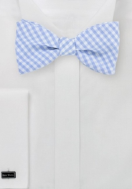 Light Blue Cotton Bow Tie with Micro Checks