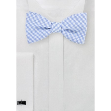 Light Blue Cotton Bow Tie with Micro Checks