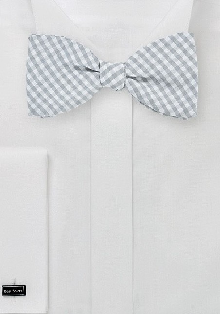 Silver and White Micro Check Bow Tie