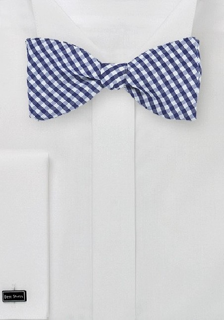 Navy and White Gingham Bow Tie