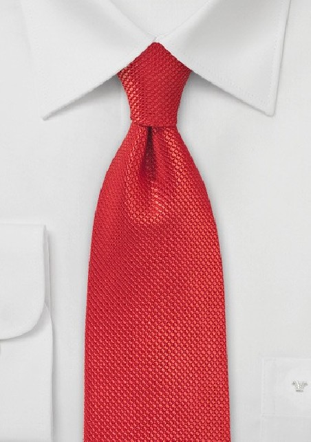 Bright Red Textured Silk Tie in XL