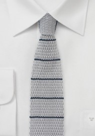 Cotton Knit Striped Tie in Gray and Navy