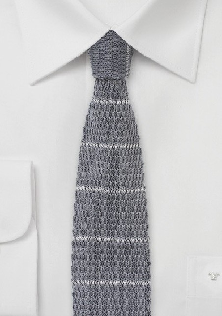 Cotton Knit Necktie in Gray and Silver