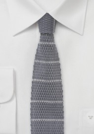 Cotton Knit Necktie in Gray and Silver