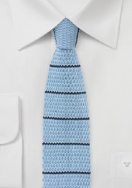 Light Blue Knit Tie with Navy Stripes