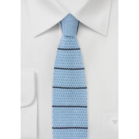 Light Blue Knit Tie with Navy Stripes